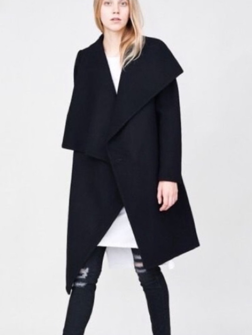 New OAK NYC Black Asymmetric Wrap Coat